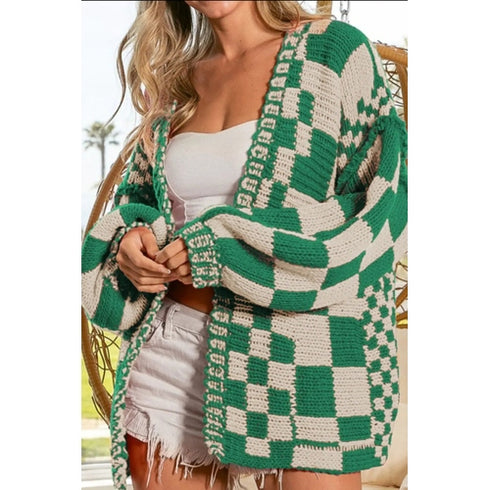 'Celandine' Checkered Drop Shoulder Cardigan - Celes Fashion